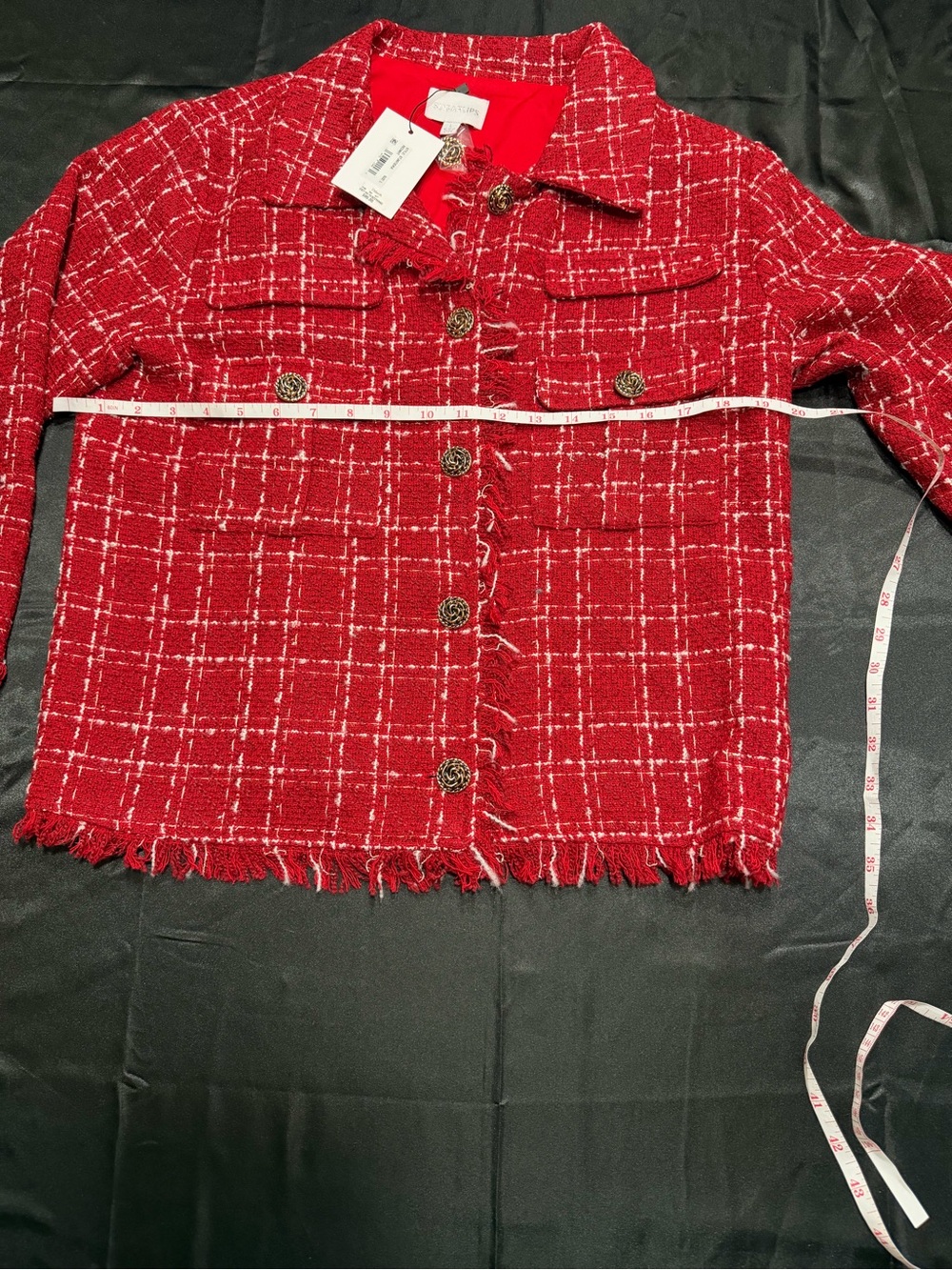 Sugarlips Red Tweed Fringe-Trim Button Jacket NWT Size L - Picture 11 of 12